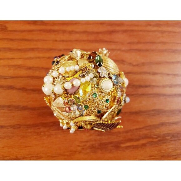 Unique Jeweled Holiday Ornament Bird Floral Christmas Handcrafted Vintage Jewels - Picture 3 of 7